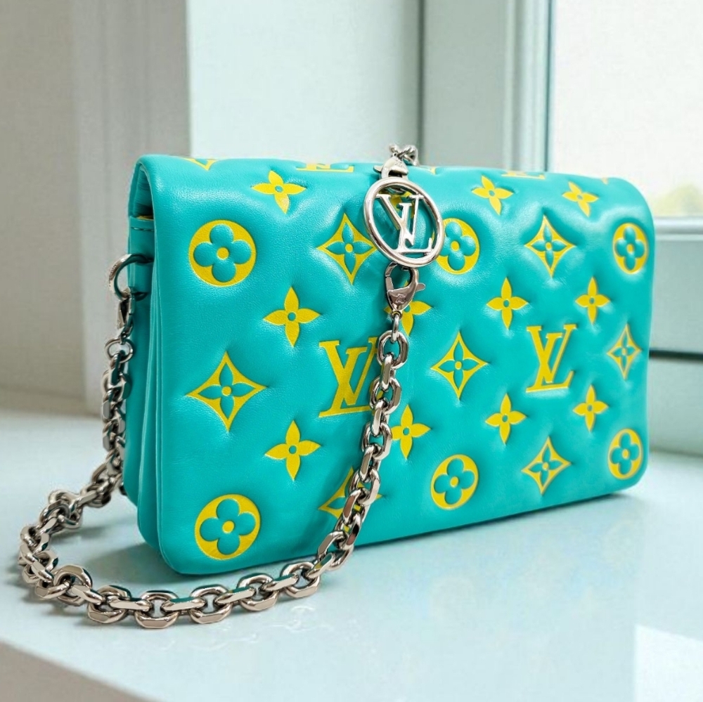 Louis Vuitton Coussin Pochette Mint Turquoise Neon Yellow Crossbody Bag - Picture 12 of 15